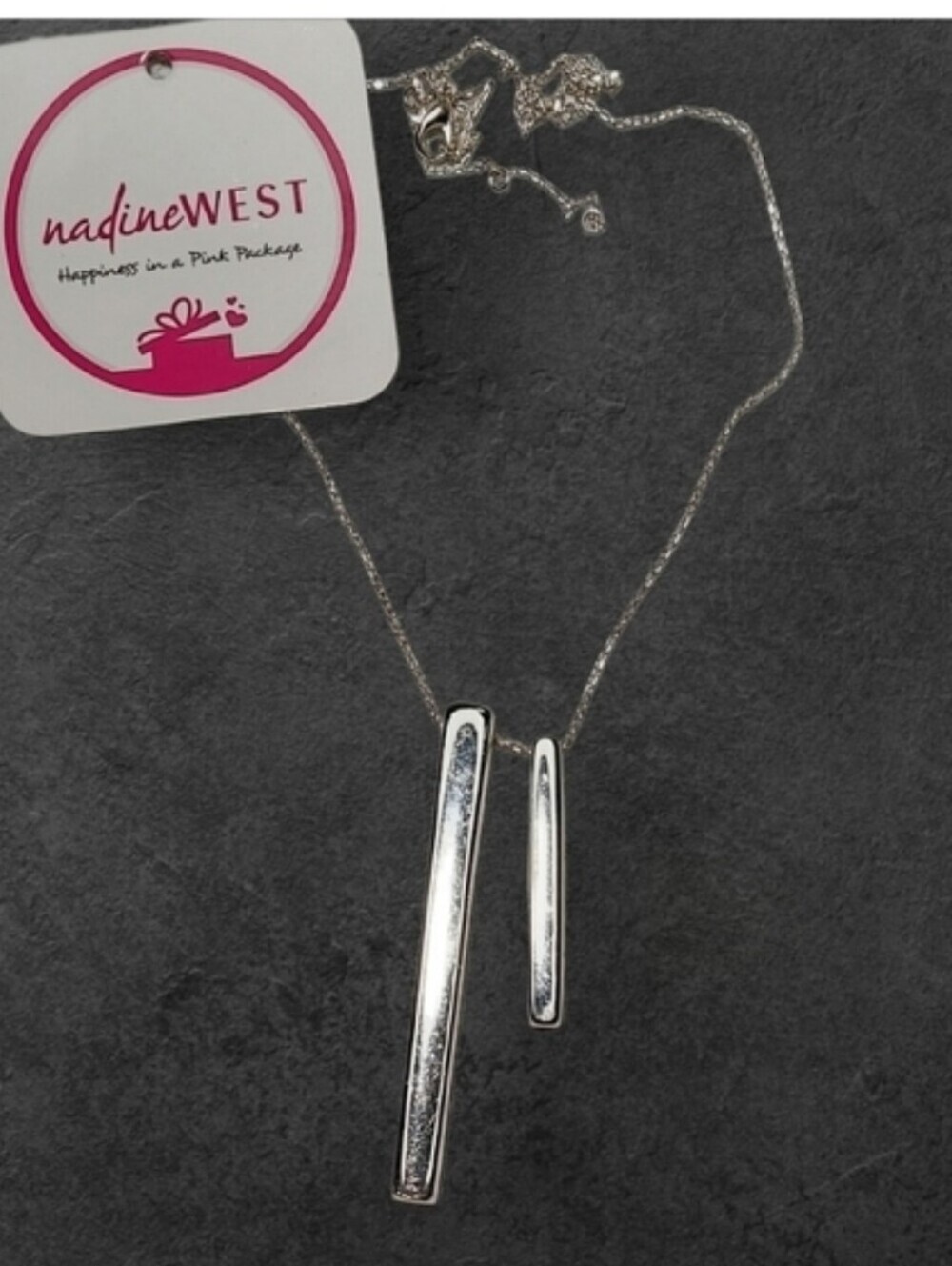 NWT Nadine West Silver Bar Drop  Necklace ~23" - Picture 3 of 3